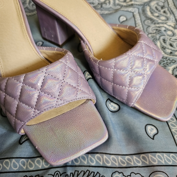 UO Iridescent Purple Quilted Block Heel Sandals - Picture 2 of 6